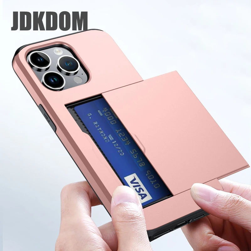 Stylish Shockproof Wallet Phone Case with Card Slot for iPhone 16, 15, 14, 13, 12 Mini, and 11 Pro Max - The Ultimate Card Storage Solution