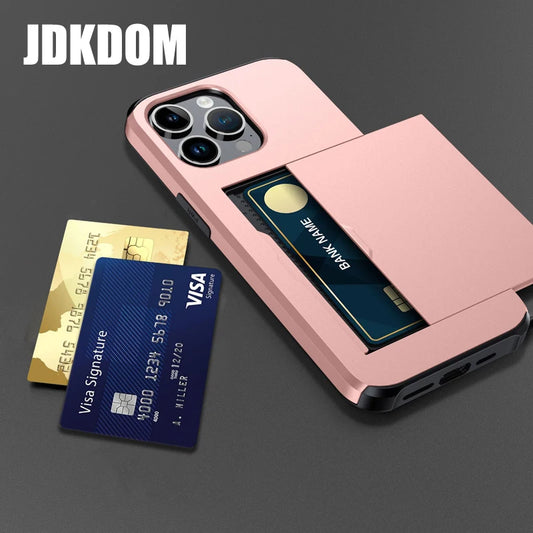 Stylish Shockproof Wallet Phone Case with Card Slot for iPhone 16, 15, 14, 13, 12 Mini, and 11 Pro Max - The Ultimate Card Storage Solution