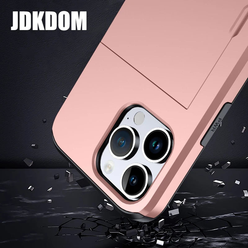 Stylish Shockproof Wallet Phone Case with Card Slot for iPhone 16, 15, 14, 13, 12 Mini, and 11 Pro Max - The Ultimate Card Storage Solution
