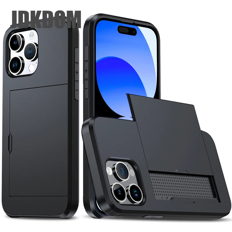 Stylish Shockproof Wallet Phone Case with Card Slot for iPhone 16, 15, 14, 13, 12 Mini, and 11 Pro Max - The Ultimate Card Storage Solution