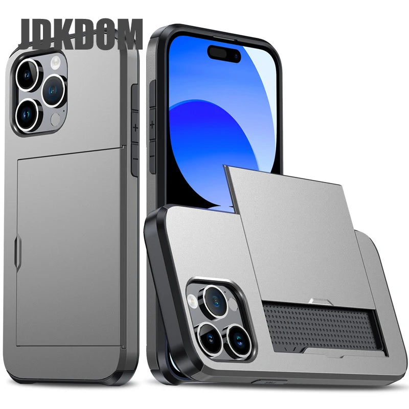 Stylish Shockproof Wallet Phone Case with Card Slot for iPhone 16, 15, 14, 13, 12 Mini, and 11 Pro Max - The Ultimate Card Storage Solution