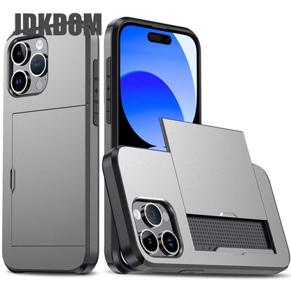 Stylish Shockproof Wallet Phone Case with Card Slot for iPhone 16, 15, 14, 13, 12 Mini, and 11 Pro Max - The Ultimate Card Storage Solution