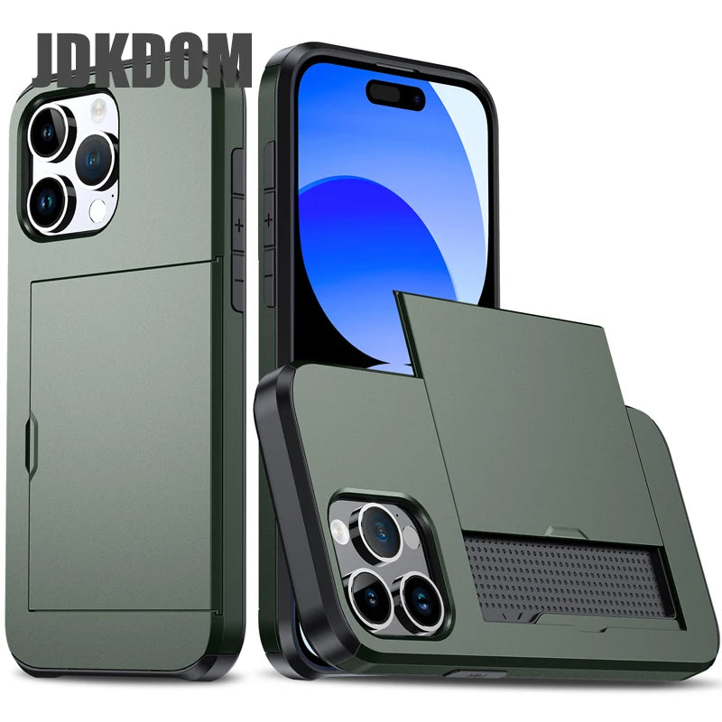 Stylish Shockproof Wallet Phone Case with Card Slot for iPhone 16, 15, 14, 13, 12 Mini, and 11 Pro Max - The Ultimate Card Storage Solution