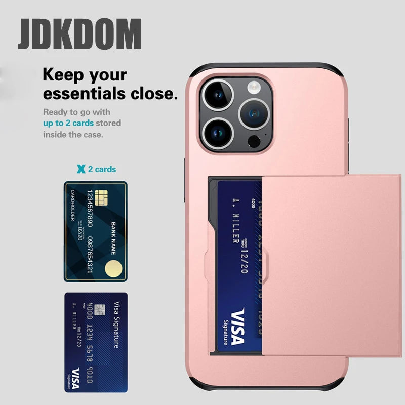 Stylish Shockproof Wallet Phone Case with Card Slot for iPhone 16, 15, 14, 13, 12 Mini, and 11 Pro Max - The Ultimate Card Storage Solution