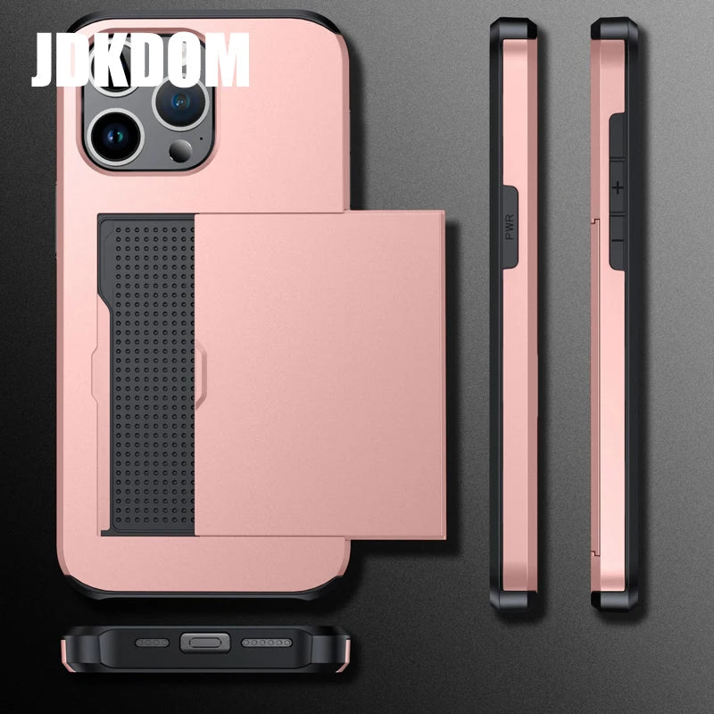 Stylish Shockproof Wallet Phone Case with Card Slot for iPhone 16, 15, 14, 13, 12 Mini, and 11 Pro Max - The Ultimate Card Storage Solution