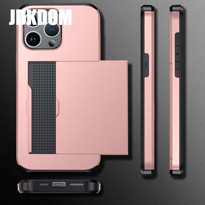 Stylish Shockproof Wallet Phone Case with Card Slot for iPhone 16, 15, 14, 13, 12 Mini, and 11 Pro Max - The Ultimate Card Storage Solution
