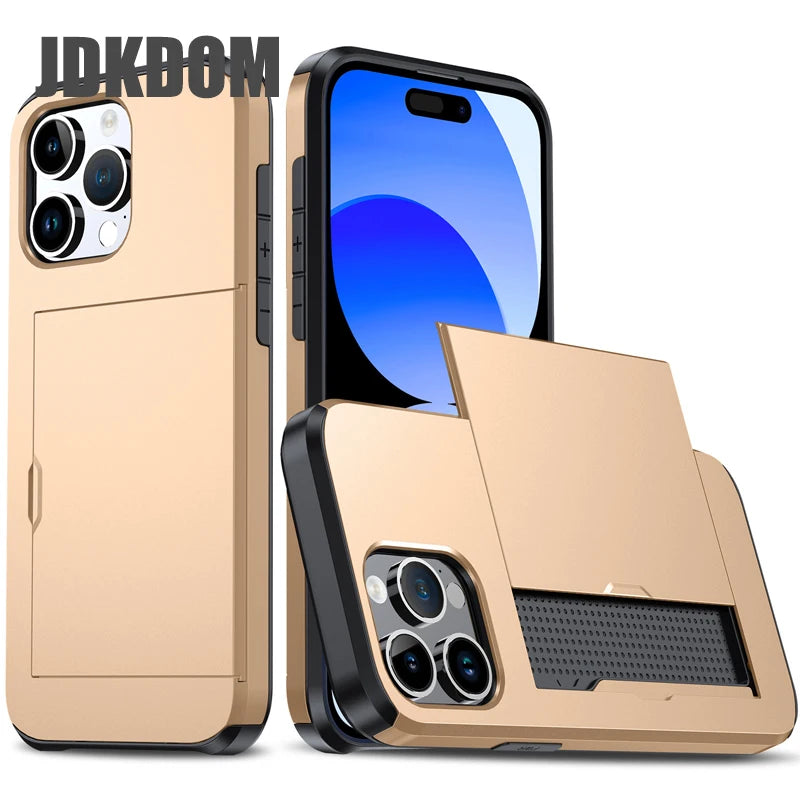 Stylish Shockproof Wallet Phone Case with Card Slot for iPhone 16, 15, 14, 13, 12 Mini, and 11 Pro Max - The Ultimate Card Storage Solution