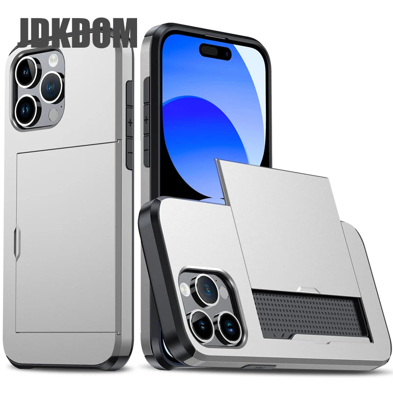 Stylish Shockproof Wallet Phone Case with Card Slot for iPhone 16, 15, 14, 13, 12 Mini, and 11 Pro Max - The Ultimate Card Storage Solution