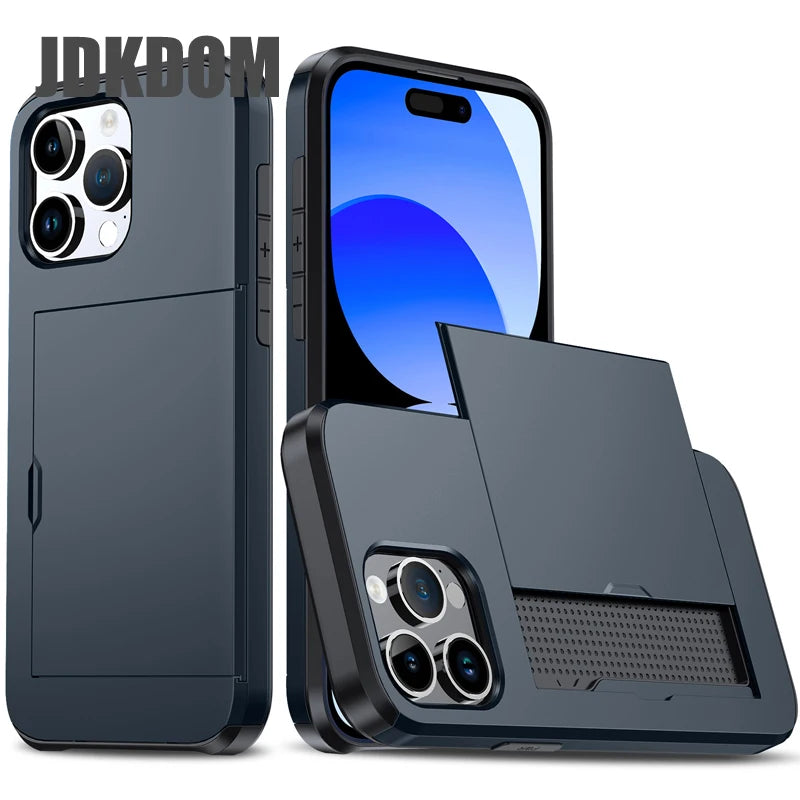 Stylish Shockproof Wallet Phone Case with Card Slot for iPhone 16, 15, 14, 13, 12 Mini, and 11 Pro Max - The Ultimate Card Storage Solution