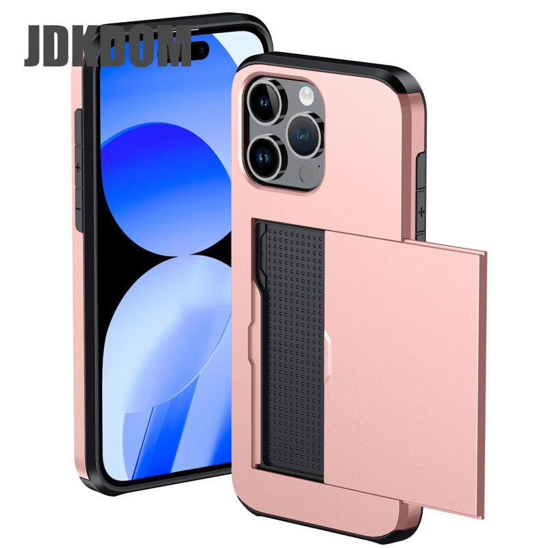 Stylish Shockproof Wallet Phone Case with Card Slot for iPhone 16, 15, 14, 13, 12 Mini, and 11 Pro Max - The Ultimate Card Storage Solution
